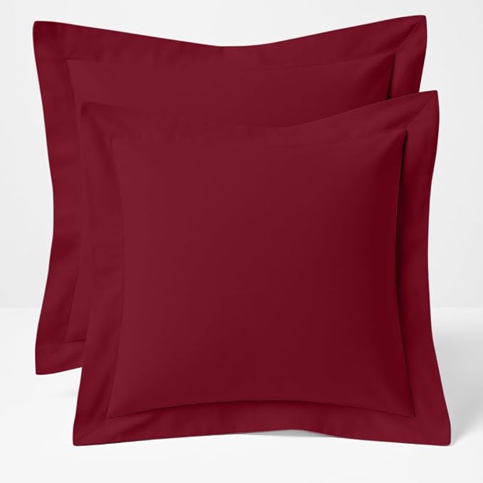 2 Pack Euro Pillow Shams 26x26 – 600 Thread Count 100% Organic Cotton Burgundy Square Pillow Covers with 2 Inch Flange, Soft & Smooth Premium Hotel-Quality Pillowcases Set of 2