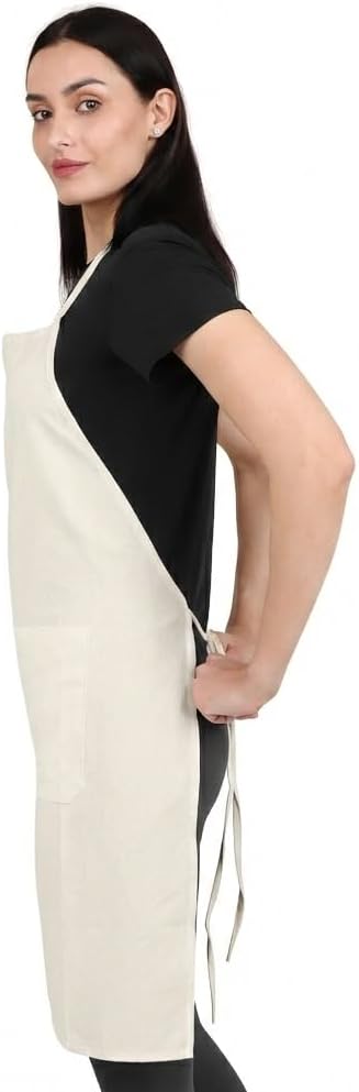 Kitchen Apron Cotton Waterdrop Resistant with adjustable Aprons for Women with Pockets 9 Color option Cooking (Cream/off white)