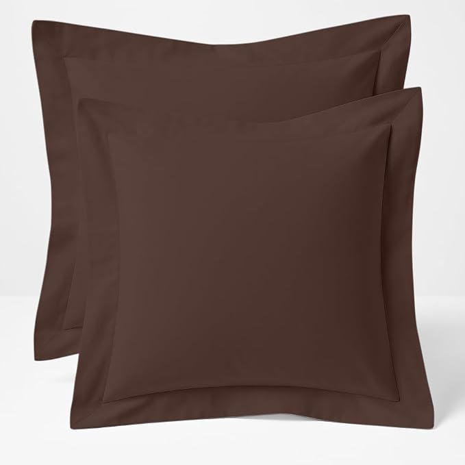 2 Pack Euro Pillow Shams 22x22 – 600 Thread Count 100% Organic Cotton Brown Square Pillow Covers with 2 Inch Flange, Soft & Smooth Premium Hotel-Quality Pillowcases Set of 2