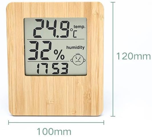 Weather Display Digital Wooden Clock - Desktop Thermometer Hygrometer Alarm Clock for Bedroom & Living Room