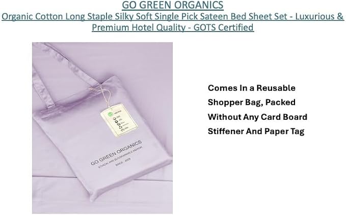 Organic Cotton Long Staple Silky Soft Single Pick Sateen Bed Sheet Set - Luxurious & Premium Hotel Quality - GOTS Certified - Solid Dyed (Lavender, King (U.S. Standard))