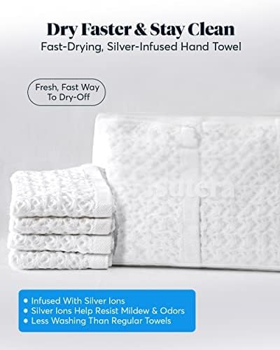 SUTERA - Waffle Hand Towel for Bathroom, Luxury Bath Towels Infused with Silver Ions, Ultra Soft Absorbent Quick Drying Design Shower Towels, Lightweight Californian Pima Cotton Fiber - White