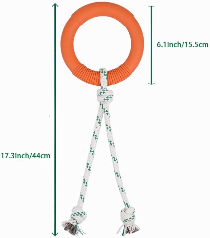 Green Sheep Natural Rubber Dog Chew Toy, Interactive Ring Rope Dog Toy for Tug of War, Durable Dog Toy with Recycled Cotton Rope for Medium to Large Dogs,Orange