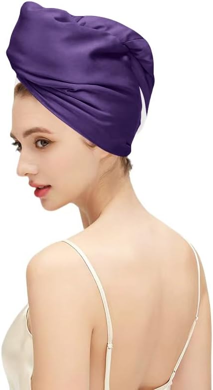 Satin Microfiber Hair Towel Wrap for Quick Drying & Anti-Frizz - Super Absorbent, Hair Turbans for Wet Hair, Ideal for Long, Short, Curly Hair (Purple)