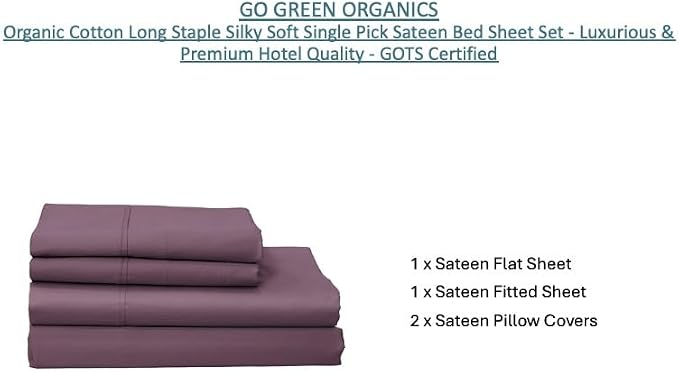 Organic Cotton Long Staple Silky Soft Single Pick Sateen Bed Sheet Set - Luxurious & Premium Hotel Quality - GOTS Certified - Solid Dyed (Burgundy, King (U.S. Standard))