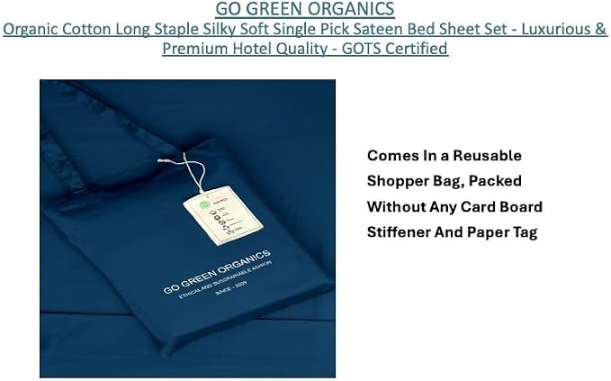 Organic Cotton Long Staple Silky Soft Single Pick Sateen Bed Sheet Set - Luxurious & Premium Hotel Quality - GOTS Certified - Solid Dyed (Moroccon Blue, King (U.S. Standard))