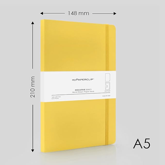 myPAPERCLIP Executive Series Notebook, A5 (5.83 x 8.27 in) Plain, Yellow