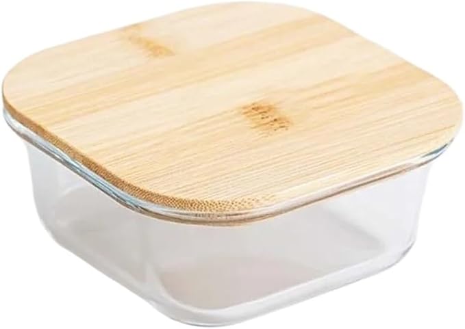 Glass Fresh-Keeping Box with Bamboo Lid - Microwave, Leakproof Food Storage Container for Office and Lunches