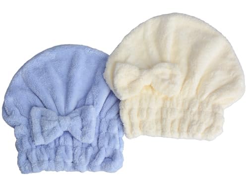 Microfiber Hair Drying Towels Head wrap with Bow-Knot Shower Cap Hair Turban hairWrap Bath Cap for Curly Long & Wet Hair Gift for Women 2pack
