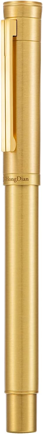 HONG DIAN Forest Pro Solid Brass Fountain Pen, Bent Nib for Fude Calligraphy Writing (Fine to Broad) with Converter and Metal Pen Box Set
