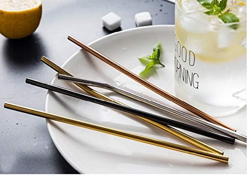 Metal Straws 48 Piece Bulk, 8.5'' Stainless Steel Straws Straight Gold 6mm Diameter for 20oz Tumblers Yeti Wholesale (48 Straight) (2156mm Gold Straight)