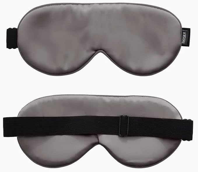 THXSILK Sleep Mask 100% 19 Momme Pure Mulberry Silk Super Smooth Cooling Sleep Eye Mask Blackout for Women/Man/Kids Eye Cover with Wide Head Strap Good Night Sleep Comfortable Travel and Nap, Charcoal