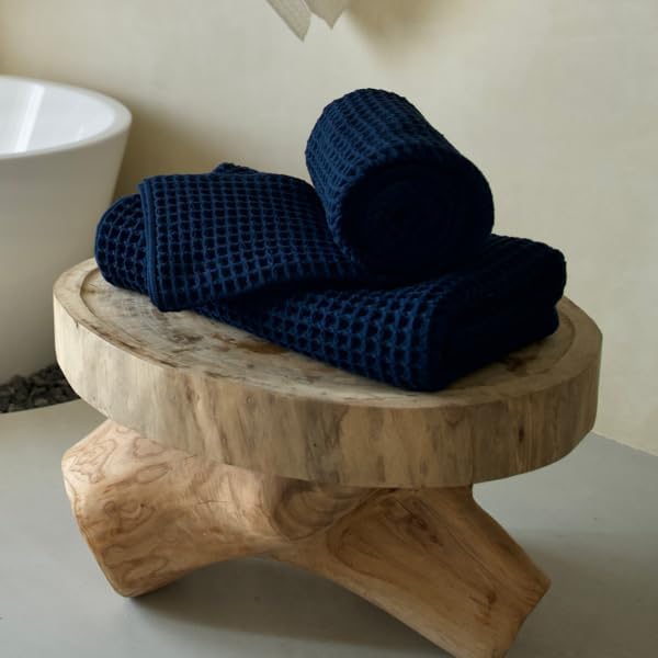 Luxury Organic Japanese Cotton Waffle Bath Towel | Thick, Absorbent, Quick Dry Bathroom Towels for Shower, Sauna, Onsen| Hotel & Spa Quality, Gift-Ready (Ocean Blue, Bath Sheet (2 Pack))