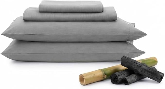 AIZOME Bedsheet Set Made from 100% GOTS Organic Cotton, Non-Toxic Plant-Dyed 340 Thread Count, Hypoallergenic for Sensitive Skin, 4-Piece (Carbon Haze, Full)