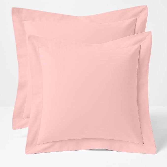 2 Pack Euro Pillow Shams 24x24 – 600 Thread Count 100% Organic Cotton Pink Square Pillow Covers with 2 Inch Flange, Soft & Smooth Premium Hotel-Quality Pillowcases Set of 2