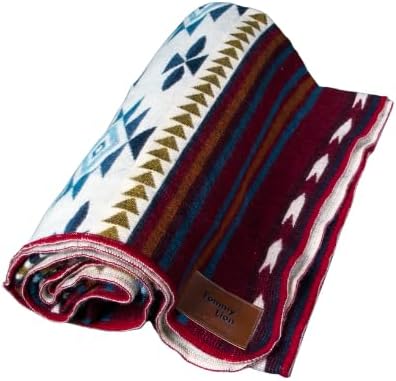 Tommy Lion - Cozy Alpaca & Merino Wool Blanket 80/20, 80x45 in, Soft, Warm, Lightweight, Hypoallergenic & Breathable.Real Alpaca,Ideal for Bed, Sofa, Camping, Travel & Car Survival Kit (Red_Tones)