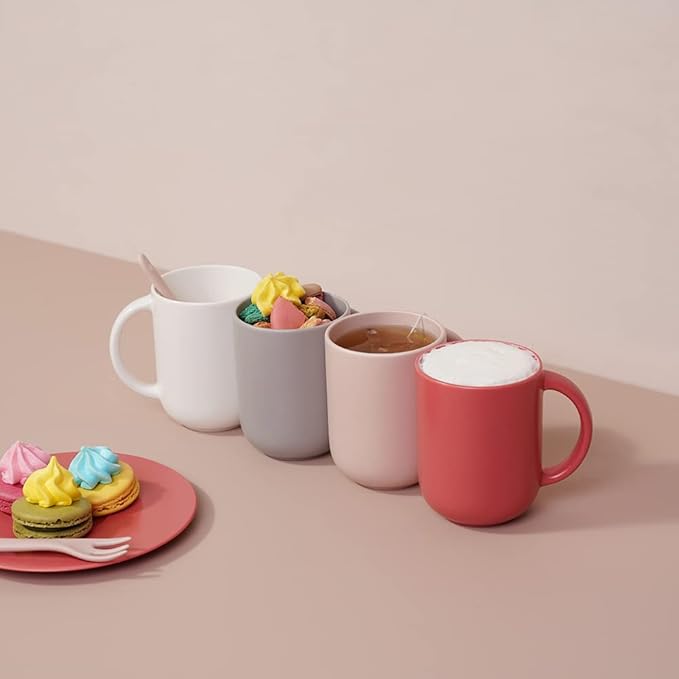 12 oz Ceramic Coffee Mug, Matte Pink White Gray Coffee Mug for Office and Home, Handmade in Korea! Set of 2 (Rose&White)