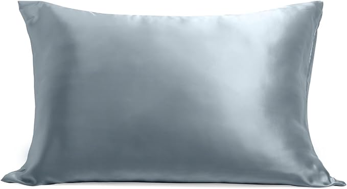 Cosy House Collection 100% Pure Silk Pillowcase | Pure Mulberry Silk - Cooling, Breathable, 22 Momme 6A High-Grade Fibers + Hidden Zipper Closure (Standard, Ash Blue)