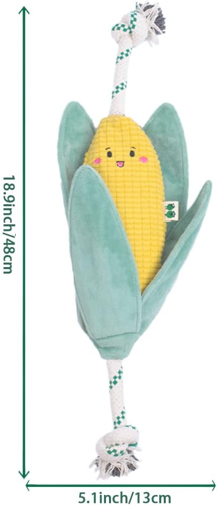 Green Sheep Interactive Plush Dog Toy, No Stuffing Squeaky Toy with Recycled Cotton Rope for Medium to Large Dogs, Corn