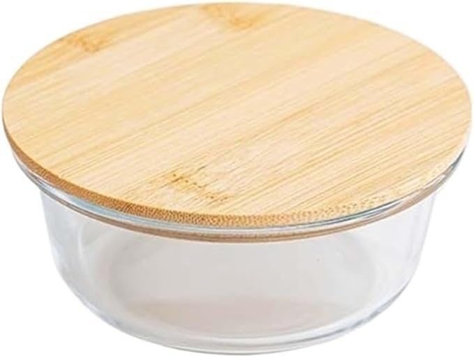 Glass Fresh-Keeping Box with Bamboo Lid - Microwave, Leakproof Food Storage Container for Office and Lunches