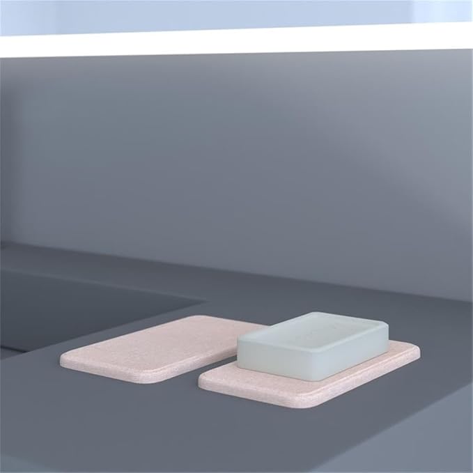 Pemberly Row Quick Dry Diatomite Stone Soap Dish, 4 x 3 in, Pink Finish, Anti-Slip Bathroom or Kitchen Accessory, Prevents Moisture Buildup, Modern Design, Lightweight