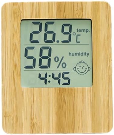 Weather Display Digital Wooden Clock - Desktop Thermometer Hygrometer Alarm Clock for Bedroom & Living Room