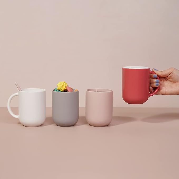 12 oz Ceramic Coffee Mugs, Set of 2 - Satin-Matte Finish, Minimal Modern Design, Comfort-Grip Handles, Microwave & Dishwasher Safe, Handmade in Korea (Rose)