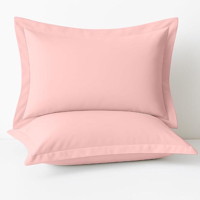 2 Pack Pillow Shams Standard Size 20x26 – 600 Thread Count 100% Organic Cotton Pink Pillow Covers with 2 Inch Flange, Soft & Smooth Premium Hotel-Quality Pillowcases Set of 2