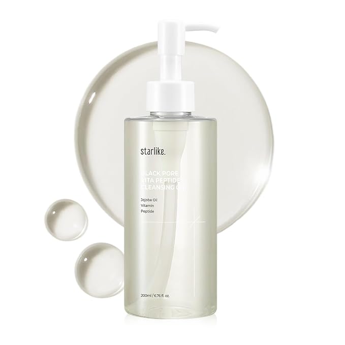 starlike Black Pore Vita Peptide Cleansing Oil I Jojoba 5%, AHA & LHA I Oil Cleanser for Face I Deep Cleansing Makeup Remover I Targets Clogging Blackheads I Korean Skincare I 6.76 Fl oz (200ml)
