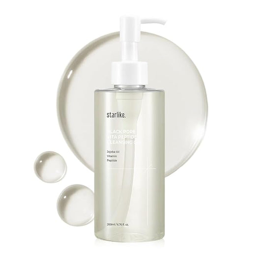 starlike Black Pore Vita Peptide Cleansing Oil I Jojoba 5%, AHA & LHA I Oil Cleanser for Face I Deep Cleansing Makeup Remover I Targets Clogging Blackheads I Korean Skincare I 6.76 Fl oz (200ml)