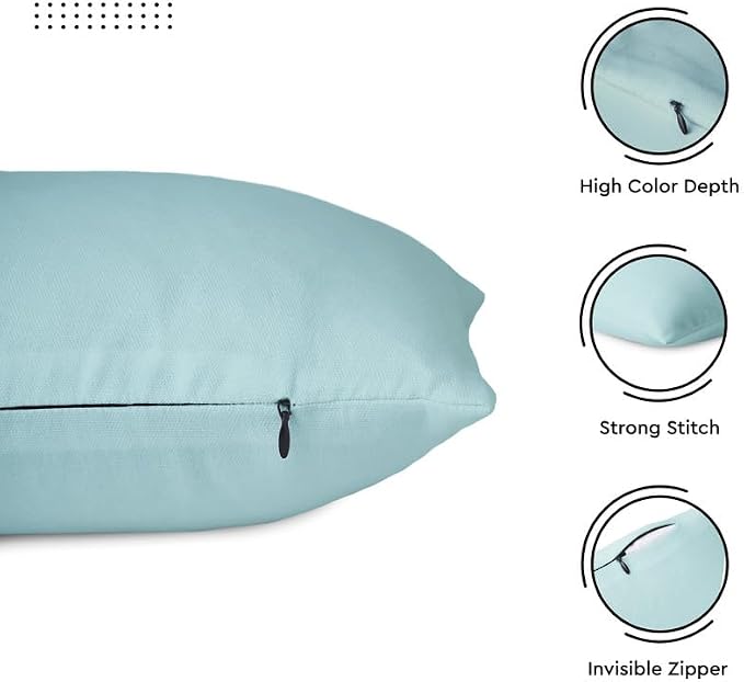 Encasa XO Throw Pillow Covers 18x18 in Set of 2 Egg Blue | No Inserts | Cotton Pillow Covers for Living Room, Bed, Sofa, Couch | Decorative Cushion Covers with Improved Zipper