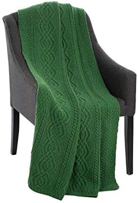 SAOL Luxurios Dara 100% Merino Wool Cable Knit Aran Throw/Blanket (Green) by 69 x 44 inches