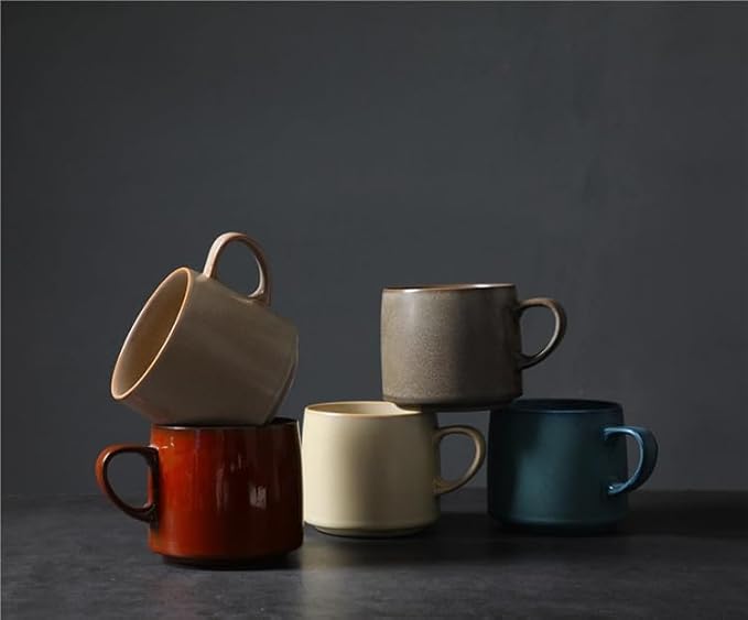 12oz Japanese Style Minimalistic Asian Rustic Ceramic Pottery Coffee Mug, Lead-Free Glaze earthen Tea Mug,Tea cup with handle, stoneware mugs for home and office, Microwave and Dishwasher Safe (Red)