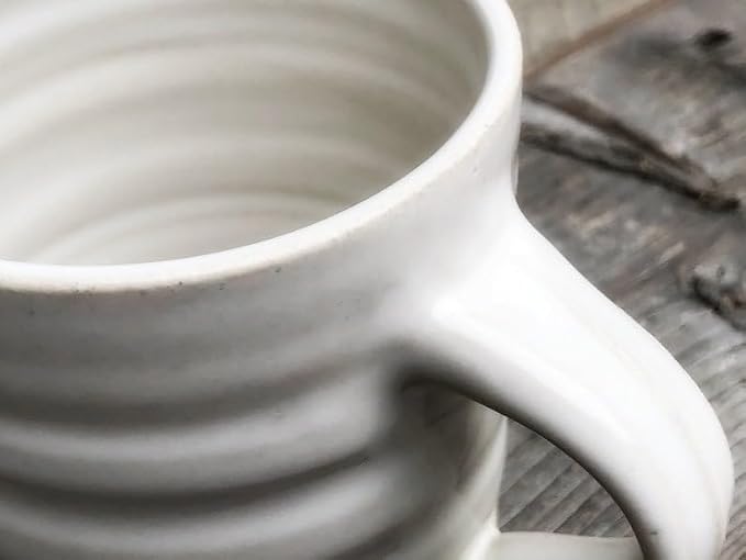 Handmade Heart Ceramic Coffee Mug, Rustic Farmhouse Pottery Cup, White Glazed Tea Mug, 12-14 oz Stoneware Drinkware