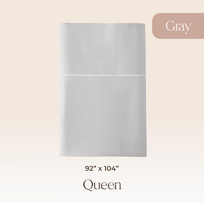 Certified Organic Queen Flat Sheet Only - 100% Organic Cotton Top Sheet with Luxurious Soft and Breathable 500 Thread Count Sateen Weave Finish - GOTS & Fairtrade Certified (Gray, Queen)