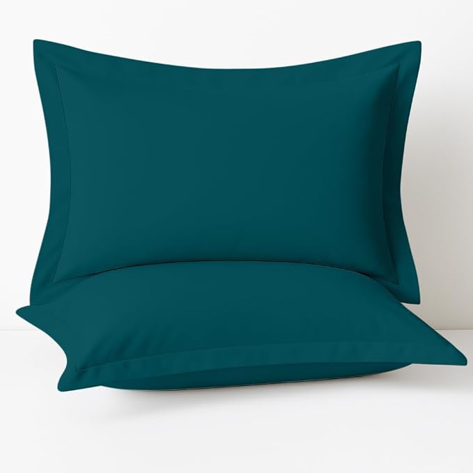 2 Pack Pillow Shams King Size 20x40 – 600 Thread Count 100% Organic Cotton Teal Pillow Covers with 2 Inch Decorative Flange, Soft & Smooth Premium Hotel-Quality Pillowcases Set of 2