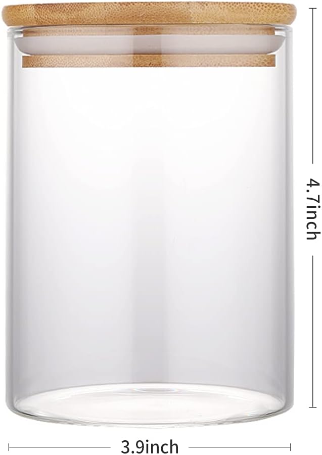 Oiuwuig Glass Food Storage Jars Containers with Airtight Bamboo Lids Set of 4 Kitchen Glass Canisters For Coffee Flour Sugar Candy Cookie Spice and More 750 ML