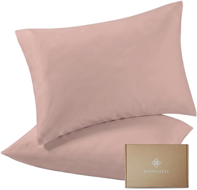 Bioweaves 100% Organic Cotton Envelope Pillow Cases 300 Thread Count Soft Sateen Weave GOTS Certified – 20 X 27, Set of 2, Dusty Rose
