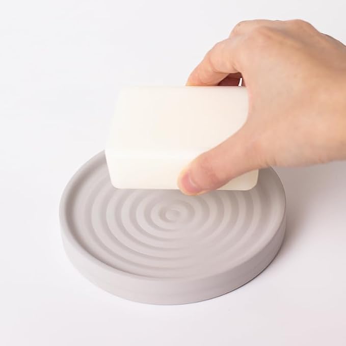 Home Bathroom Kitchen Use Diatomite Round Tray Ceramic Fast Dry Soap Holder (One Unit Light Grey)