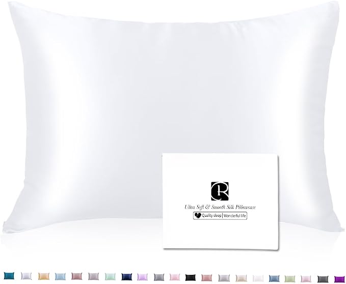 Ravmix 100% Silk Pillow Case with Zipper, 21momme Mulberry Silk Pillowcase for Hair Skin Health, Soft Smooth Breathable Cool Pillow Cover for Beauty Sleep 1PC(King 20×36inches, Pure White)
