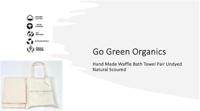Waffle Bath Towel Pair, 30.5x58 INCHES, Hand Made, 100% Natural Organic Cotton, GOTS Certified (NO Colour, NO SOFTENERS) Super ABSORBANT & Quick Dry, Environment Friendly
