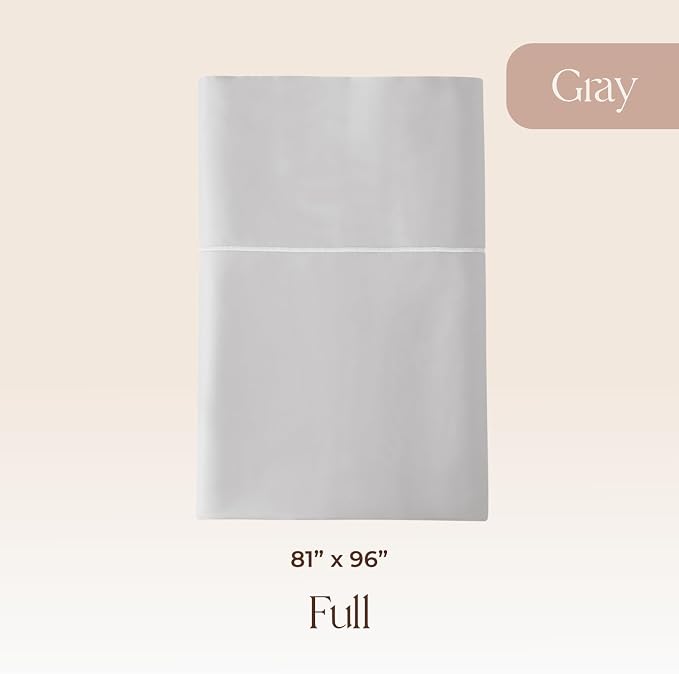 Certified Organic Full Flat Sheet Only - 100% Organic Cotton Top Sheet with Luxurious Soft and Breathable 500 Thread Count Sateen Weave Finish - GOTS & Fairtrade Certified (Grey, Full)