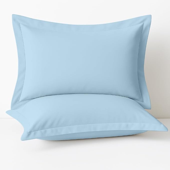 2 Pack Pillow Shams Standard Size 20x26 – 600 Thread Count 100% Organic Cotton Sky Blue Pillow Covers with 2 Inch Flange, Soft & Smooth Premium Hotel-Quality Pillowcases Set of 2