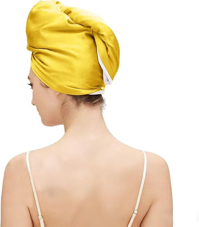 Satin Microfiber Hair Towel Wrap for Quick Drying & Anti-Frizz - Super Absorbent, Hair Turbans for Wet Hair, Ideal for Long, Short, Curly Hair (Gold)