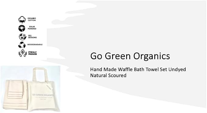 Organic Cotton Waffle Bath Towel Set, Handmade, Certified GOTS, Set of 7 (1xBATH 58x30.5, 2xHAND 29x20, 4xFACE 12x12 INCH), Natural, No Colour, No Softeners