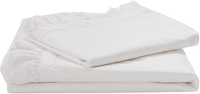 Simple&Opulence 100% Cotton Sheet Set Ruffle- 4Pcs (1 Flat Sheet 1 Fitted Sheet 2 Pillowcases) Bed Sheets Soft French Country Shabby Chic Vintage Bedding Set Aesthetic Farmhouse (White, Queen)