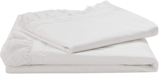 Simple&Opulence 100% Cotton Sheet Set Ruffle- 4Pcs (1 Flat Sheet 1 Fitted Sheet 2 Pillowcases) Bed Sheets Soft French Country Shabby Chic Vintage Bedding Set Aesthetic Farmhouse (White, Queen)