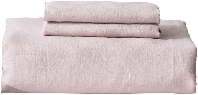 Simple&Opulence 100% Washed Linen Duvet Cover with Embroidered, 3 Pieces Soft Farmhouse Comforter Set with Button Closure,1 Duvet Cover and 2 Pillowshams(King, Dusty Pink)