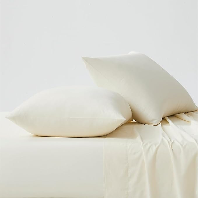 Linen Closet Luxury Cotton 144 Thread Count Organic Cotton King Pillowcases, Set of 2, Fresh Ivory