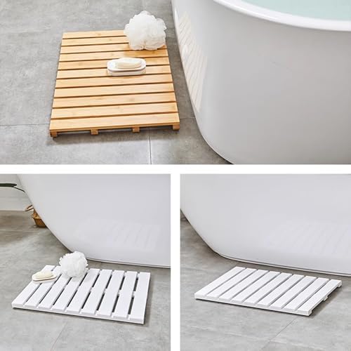 Teak Shower Mat Foldable Luxury Wooden Non-Slip Wood Bath Mat for Bathroom Bathtub Indoor Outdoor,Non-Slip Nanmu Wood Bath Mat - Water-Resistant Spa Mat for Shower, Pool & Bathtub - Durable,